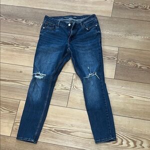 Old Navy Women's Dark Blue Distressed Skinny Jeans